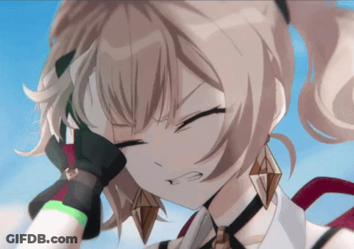 A Girl With A Ponytail Has Her Eyes Closed And Her Hand On Her Head GIF