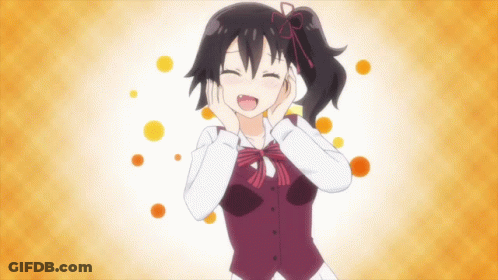 A Girl With A Ponytail Is Smiling And Covering Her Ears With Her Hands GIF