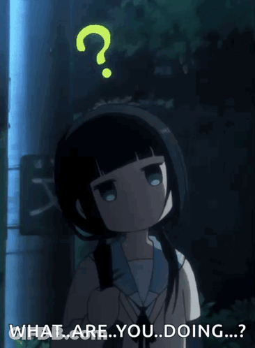 A Girl With A Question Mark On Her Head And The Words What Are You Doing GIF