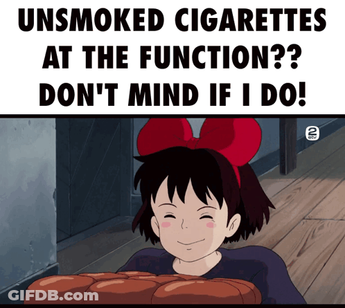 A Girl With A Red Bow Is Holding A Bunch Of Cigarettes GIF