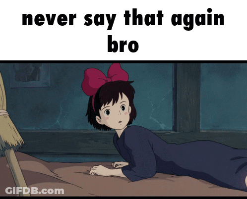A Girl With A Red Bow On Her Head Is Laying On A Bed With The Words Never Say That Again Bro GIF