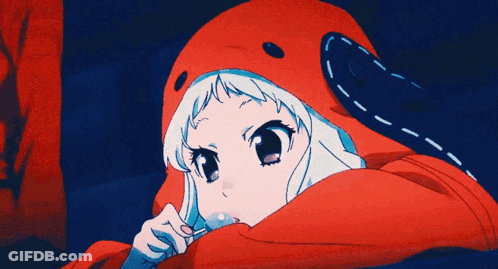 A Girl With A Red Hood Is Holding A Lollipop In Her Hand GIF