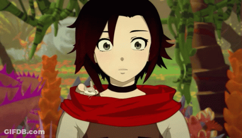 A Girl With A Red Scarf Around Her Neck Holds A Mouse On Her Shoulder GIF