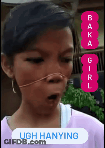 A Girl With A Rubber Band Around Her Nose And The Words Baka Girl Ugh Hanying GIF