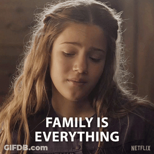 A Girl With A Sad Look On Her Face And The Words Family Is Everything Below Her GIF