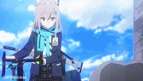 A Girl With A Scarf Around Her Neck Has A Badge With The Letter A On It GIF