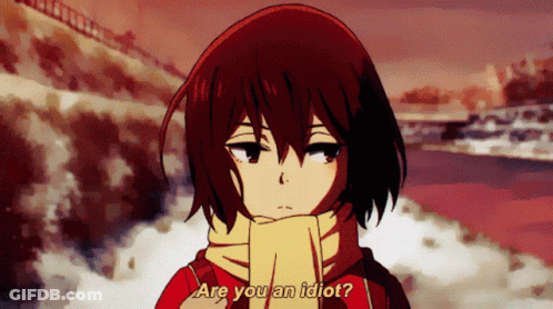 A Girl With A Scarf Around Her Neck Is Asking If She Is An Idiot GIF