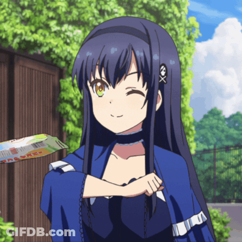 A Girl With A Skull And Crossbones Headband Winks At The Camera GIF