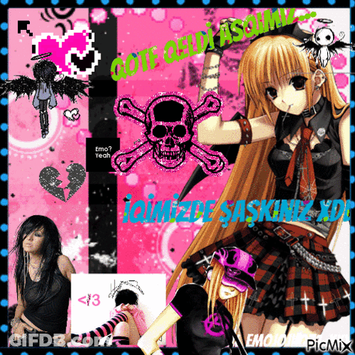 A Girl With A Skull And Crossbones On A Pink Background GIF