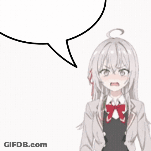 A Girl With A Speech Bubble Above Her Head Is Making A Funny Face GIF