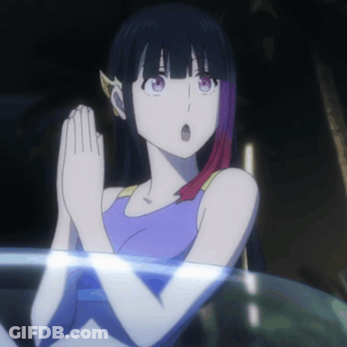 A Girl With A Surprised Look On Her Face Is Wearing A Blue Tank Top GIF