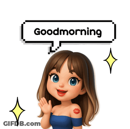 A Girl With A Tattoo On Her Arm And A Speech Bubble Saying Good Morning GIF