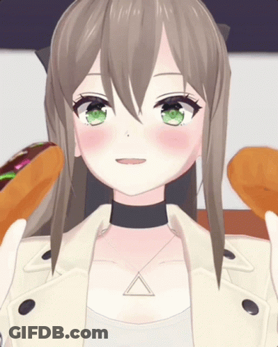 Girl With Triangle Necklace Holding Two Donuts GIF