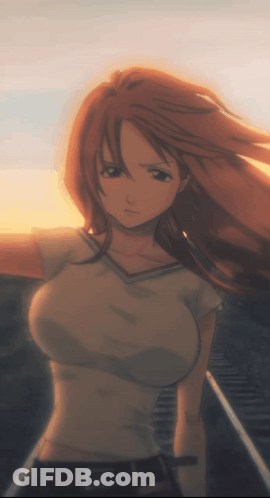 A Girl With A Very Large Breast Is Standing On A Road GIF