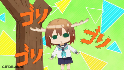 A Girl With Antlers Is Standing In Front Of A Tree With Chinese Writing On It GIF