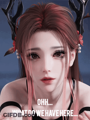 A Girl With Antlers On Her Head And The Words Ohh What Do We Have Here On The Bottom GIF