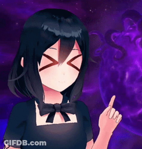 A Girl With Black Hair And A Bow Tie Is Making A Hand Gesture GIF