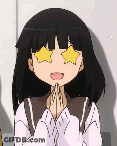 A Girl With Black Hair And A Yellow Star On Her Eyes GIF
