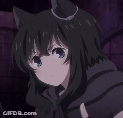 A Girl With Black Hair And Cat Ears Is Holding Something GIF
