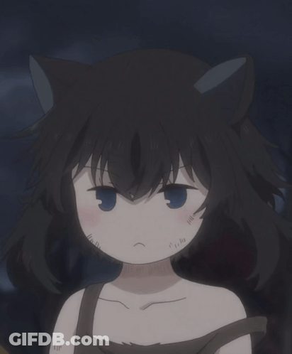 A Girl With Black Hair And Cat Ears Is Making A Face GIF