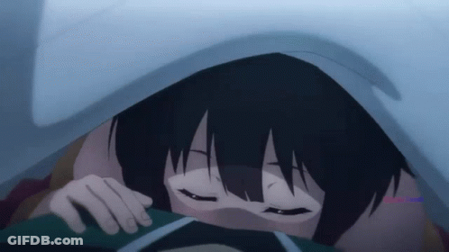 A Girl With Black Hair Is Hiding Under A White Blanket GIF