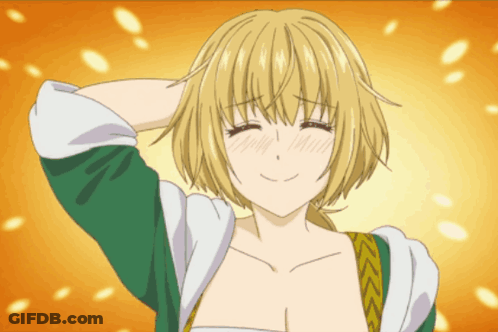 A Girl With Blonde Hair And A Green Shirt Is Smiling With Her Eyes Closed GIF