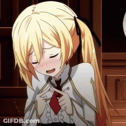 A Girl With Blonde Hair And A Red Tie Is Making A Face GIF