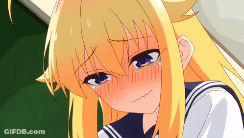 A Girl With Blonde Hair And Blue Eyes Is Crying With Tears Coming Out Of Her Eyes GIF