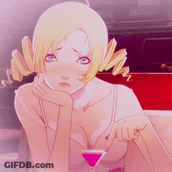 Girl With Blonde Hair And Blue Eyes Holding Martini Glass GIF