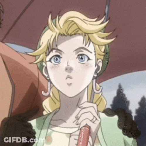 A Girl With Blonde Hair And Blue Eyes Is Holding An Umbrella In Her Hand . GIF
