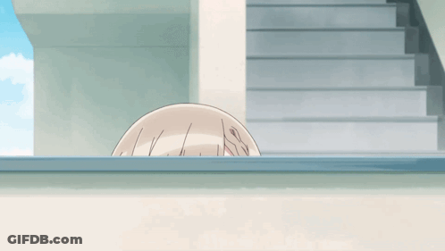 A Girl With Blonde Hair And Blue Eyes Is Peeking Over A Ledge GIF