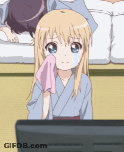 A Girl With Blonde Hair And Blue Eyes Is Sitting In Front Of A Tv And Crying GIF