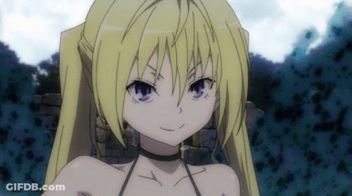A Girl With Blonde Hair And Blue Eyes Is Wearing A Choker GIF