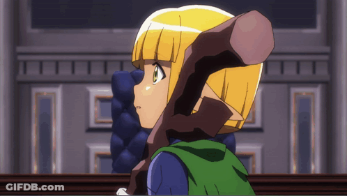 A Girl With Blonde Hair And Green Eyes Is Holding A Stick GIF