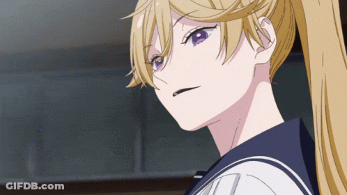 A Girl With Blonde Hair And Purple Eyes Is Wearing A Sailor Uniform GIF
