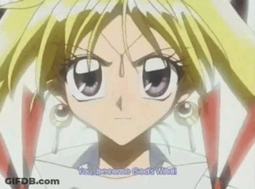 A Girl With Blonde Hair And Purple Eyes Says You Become Gods Wind . GIF