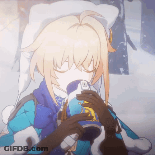 A Girl With Blonde Hair Is Drinking From A Can That Has The Letter F On It GIF