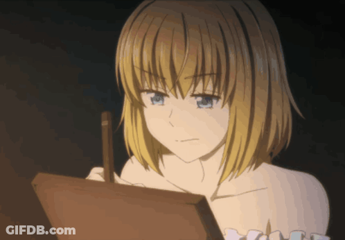 A Girl With Blonde Hair Is Holding A Pencil GIF