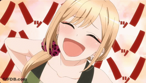 A Girl With Blonde Hair Is Laughing In A Cartoon GIF