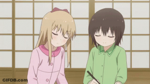 A Girl With Blonde Hair Is Sleeping Next To Another Girl With Brown Hair GIF