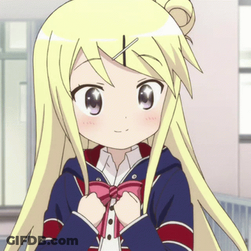 A Girl With Blonde Hair Is Wearing A Blue And Red Jacket GIF