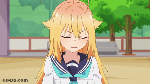 A Girl With Blonde Hair Is Wearing A Sailor Suit And Has Her Eyes Closed GIF