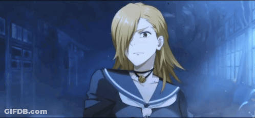 A Girl With Blonde Hair Is Wearing A Sailor Uniform And A Choker GIF