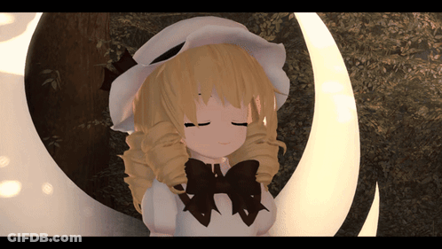 A Girl With Blonde Hair Is Wearing A White Hat And A Bow GIF