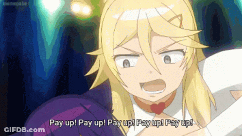 A Girl With Blonde Hair Says Pay Up Pay Up Pay Up GIF