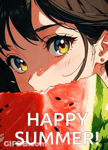 A Girl With Blue Eyes Is Eating A Slice Of Watermelon GIF
