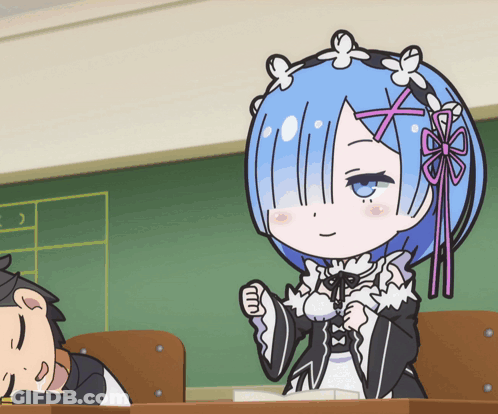 A Girl With Blue Hair And A Bow On Her Head GIF