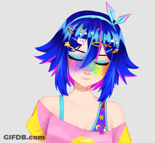 A Girl With Blue Hair And A Choker Has A Skull On Her Shirt GIF