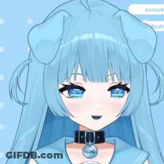 A Girl With Blue Hair And A Choker With Succub On It GIF