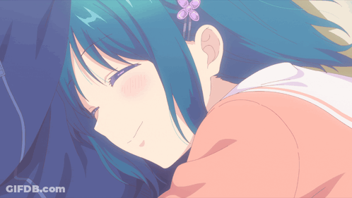 A Girl With Blue Hair And A Flower In Her Ear GIF